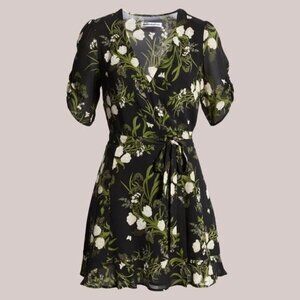 Reformation Monica Black and Floral Wrap Dress